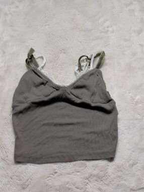 Edikted Olive Green Lace-Trim Crop Top